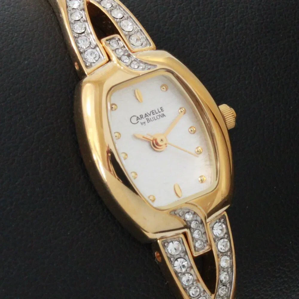 Caravelle Ladies Gold Tone Quartz Watch, MOP Dial, ½ Bangle Bracelet 16mm